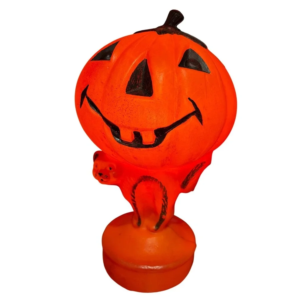 VTG Bayshore industries Halloween Blow Mold Pumpkin Jack O'Lantern Black Cat 13